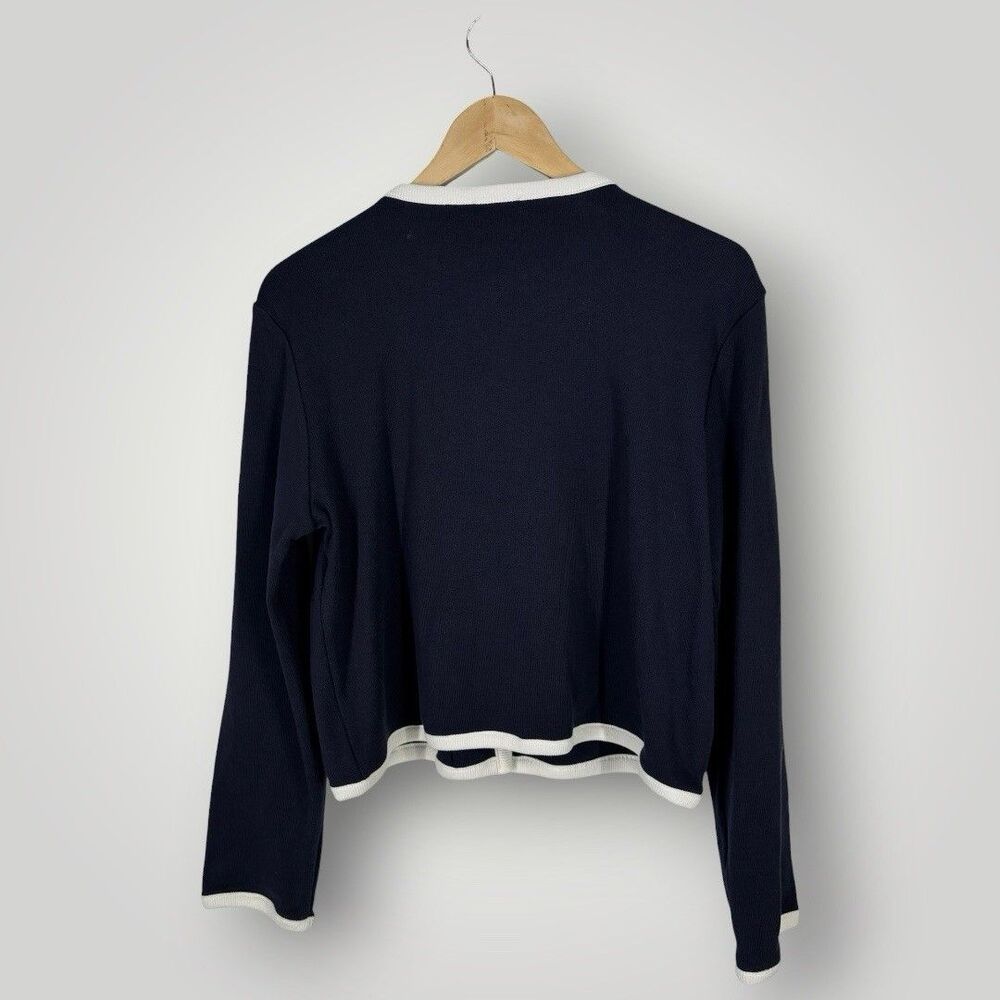 Ann Taylor NWT Navy Blue & White Cardigan Sweater Lion Crest Buttons Nautical XL - Picture 3 of 6